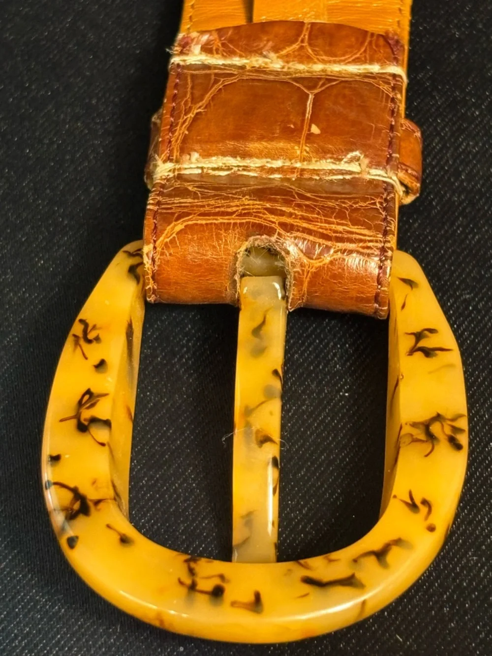 Vintage Rare Patricia Von Musulin Alligator Belt w/Bakelite? Buckle 36”x1.5”